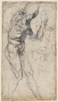 A 018 recto
<br/>
Staand mannelijk naakt, naar rechts gewend
<br/>
<em>Michelangelo Buonarroti (1475-1564)</em>